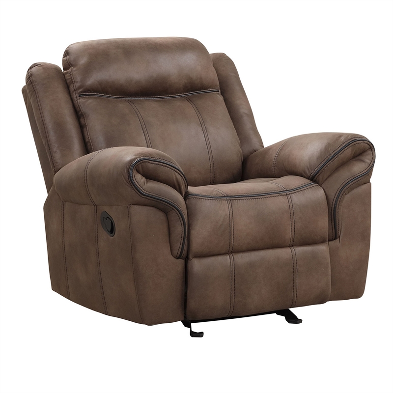 Arisa Manual Glider Recliner Chair- Brown Faux Leather- Pillow Arms