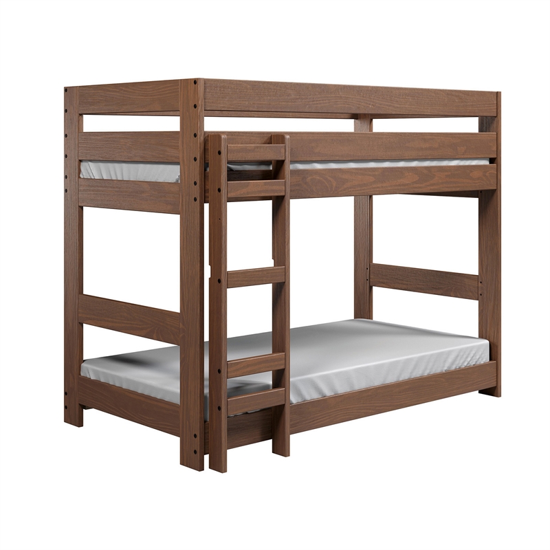 Twin/Twin Bunk Bed with Ladder- Brazilian Pine- Solid Wood- Mahogany