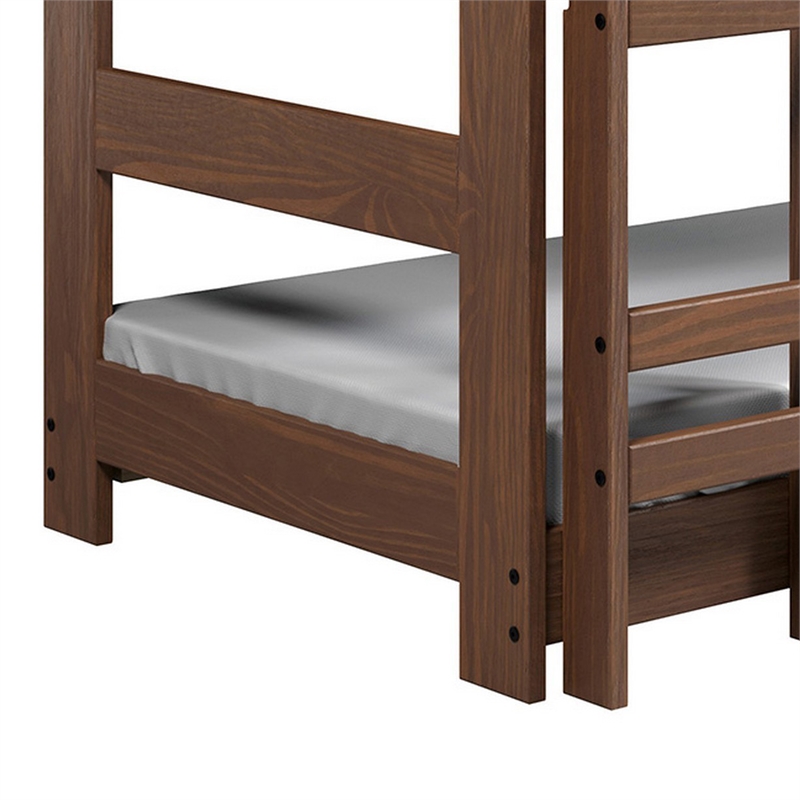 Twin/Twin Bunk Bed with Ladder- Brazilian Pine- Solid Wood- Mahogany