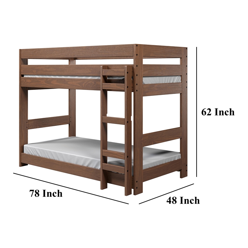 Twin/Twin Bunk Bed with Ladder- Brazilian Pine- Solid Wood- Mahogany