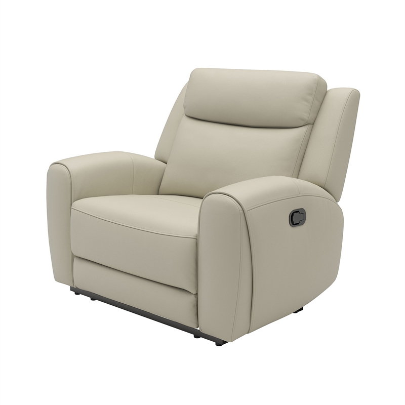 Cobe Manual Recliner Chair- Solid Wood and Soft Top Grain Beige Leather