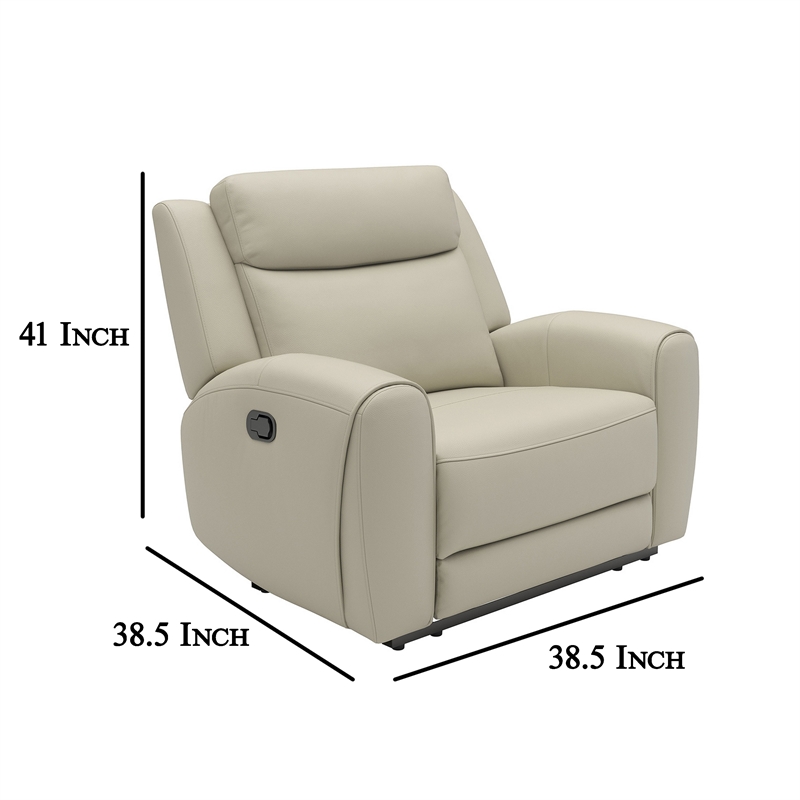Cobe Manual Recliner Chair- Solid Wood and Soft Top Grain Beige Leather
