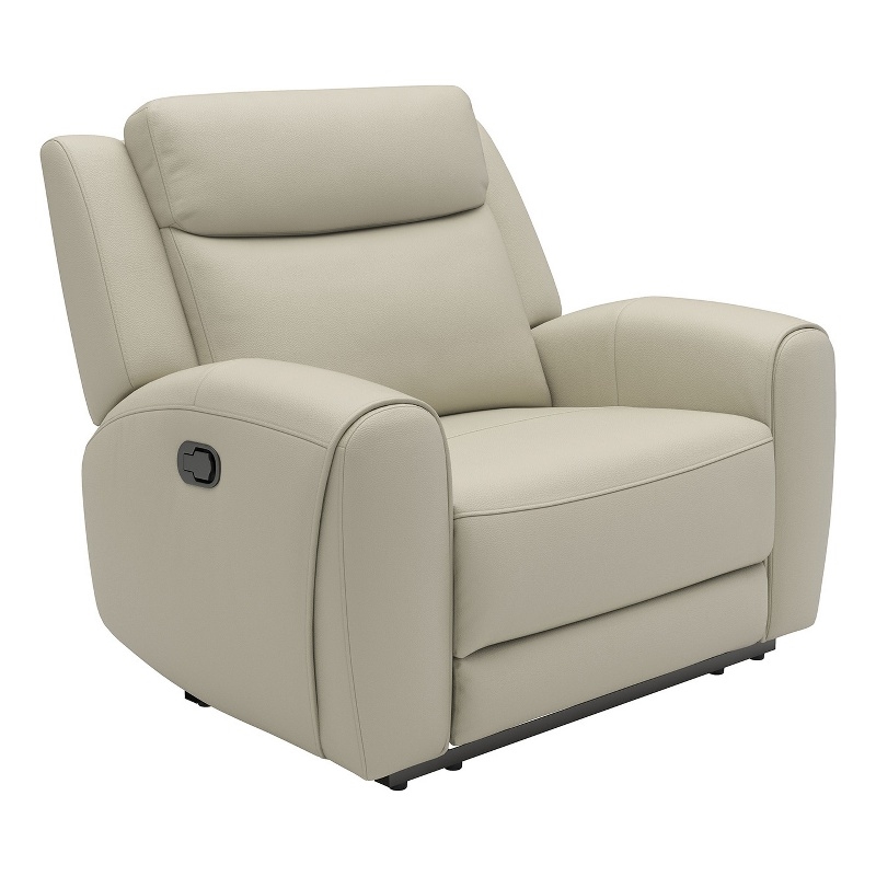 Cobe Manual Recliner Chair- Solid Wood and Soft Top Grain Beige Leather