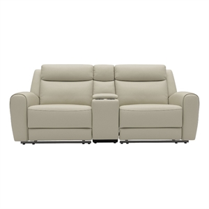 Cobe Manual Recliner Loveseat- 41 Inch- Center Console- Grain Beige Leather