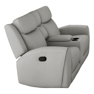 Cobe Manual Recliner Loveseat- 41 Inch- Center Console- Grain Gray Leather