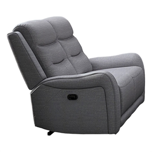 Clair Manual Recliner Loveseat- Scrolled Arms- 40 Inch- Solid Wood- Gray