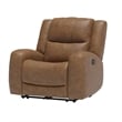 Leos Manual Recliner Chair- Contour Armrest- Wood Frame- Brown Leather