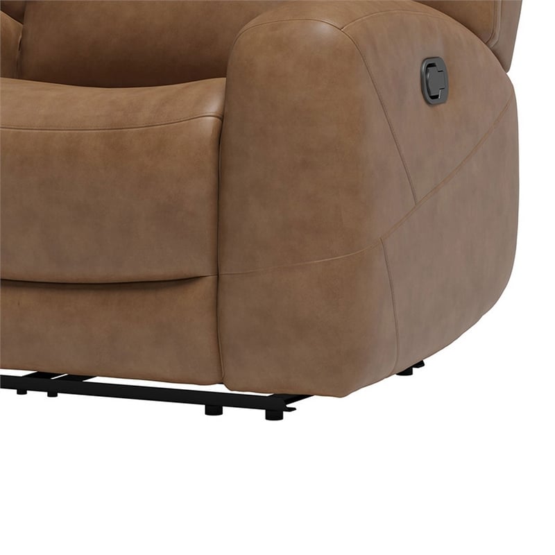 Leos Manual Recliner Chair- Contour Armrest- Wood Frame- Brown Leather