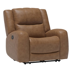 Leos Manual Recliner Chair- Contour Armrest- Wood Frame- Brown Leather