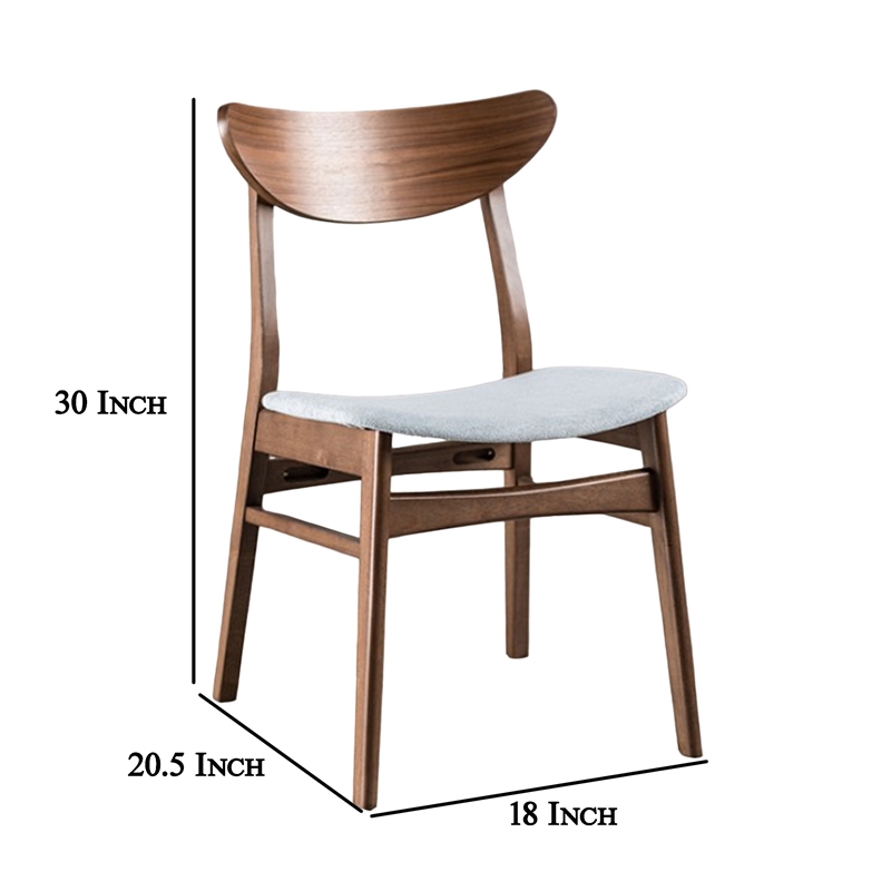 Skie Side Dining Chair Set of 2- Curved Panel Back- Angle Legs- Gray Fabric