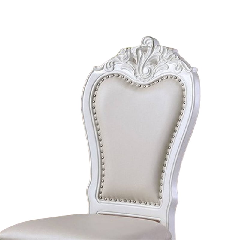 Zenie Dining Side Chair Set of 2- Carved Cabriole- Faux Leather- White Wood
