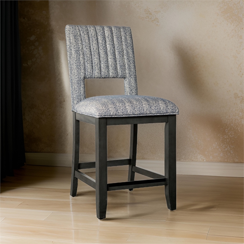 Manny Counter Height Chair Set of 2- Bluish Gray Fabric Seat and Back