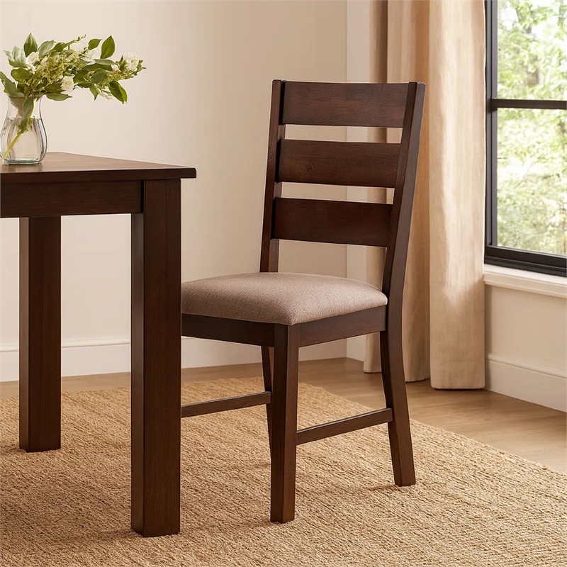 Yuzi Dining Chair Set of 2- Ladder Back- Cherry Brown Solid Wood