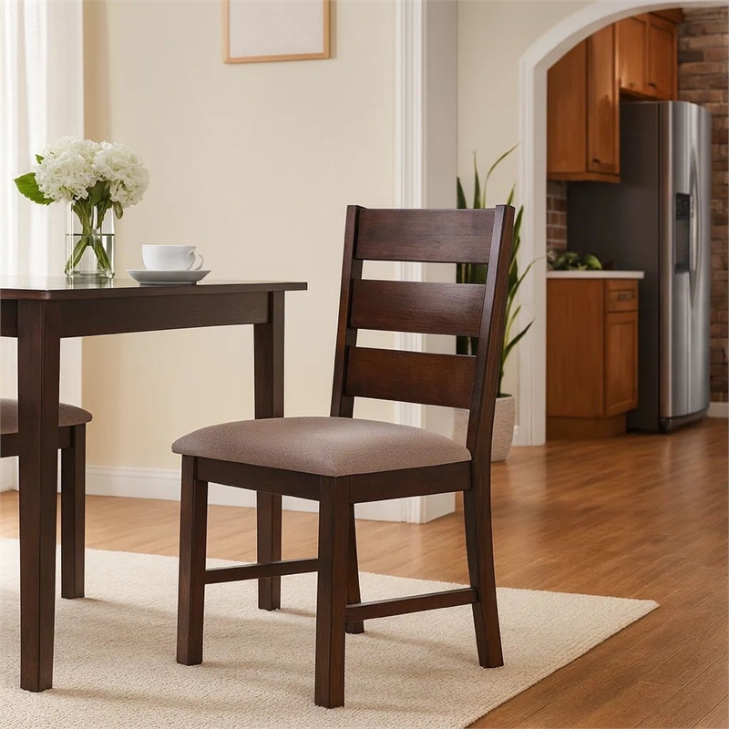 Yuzi Dining Chair Set of 2- Ladder Back- Cherry Brown Solid Wood