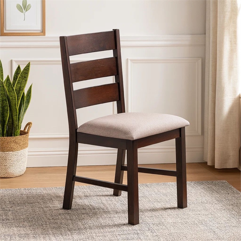 Yuzi Dining Chair Set of 2- Ladder Back- Cherry Brown Solid Wood