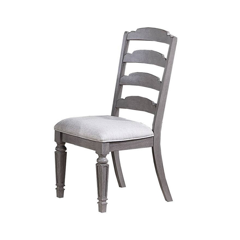 Winie Dining Side Chair Set of 2- Carved- Ladder Back- Light Gray Wood