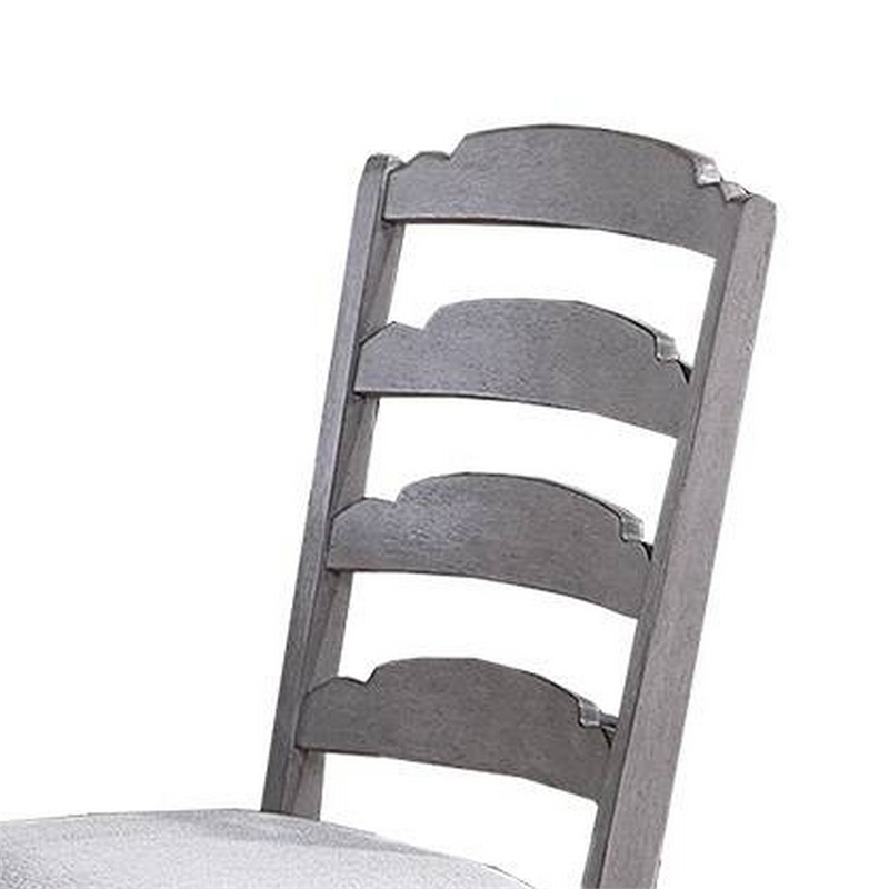 Winie Dining Side Chair Set of 2- Carved- Ladder Back- Light Gray Wood