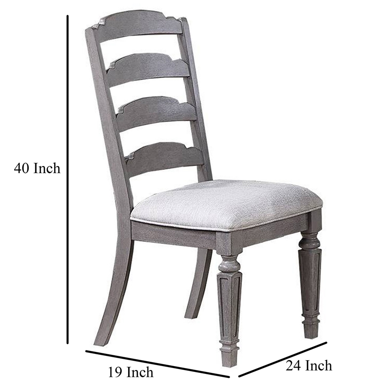 Winie Dining Side Chair Set of 2- Carved- Ladder Back- Light Gray Wood