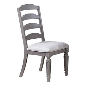 Winie Dining Side Chair Set of 2- Carved- Ladder Back- Light Gray Wood
