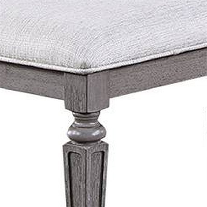 Winie Dining Bench with Turned Legs- 64 Inch Gray Wood and Fabric