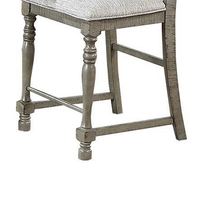 Rizi Counter Height Chair Set of 2- Carved Legs- Open Slats- Gray Wood
