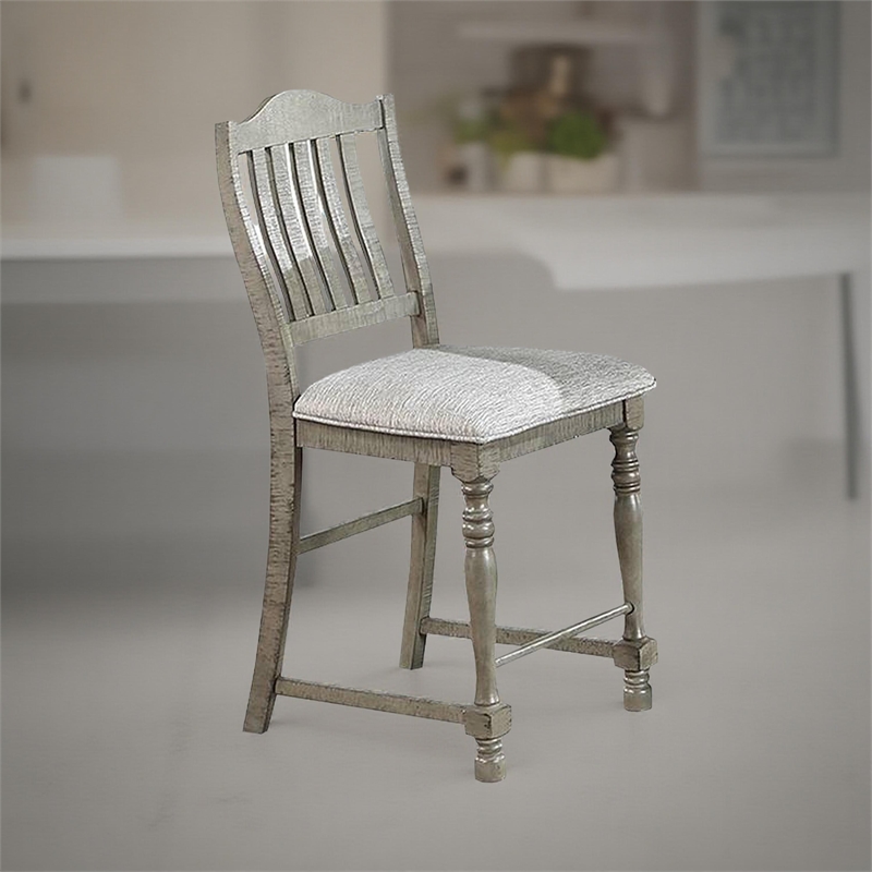 Rizi Counter Height Chair Set of 2- Carved Legs- Open Slats- Gray Wood
