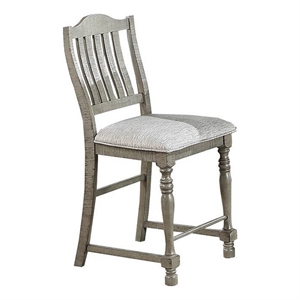 Rizi Counter Height Chair Set of 2- Carved Legs- Open Slats- Gray Wood