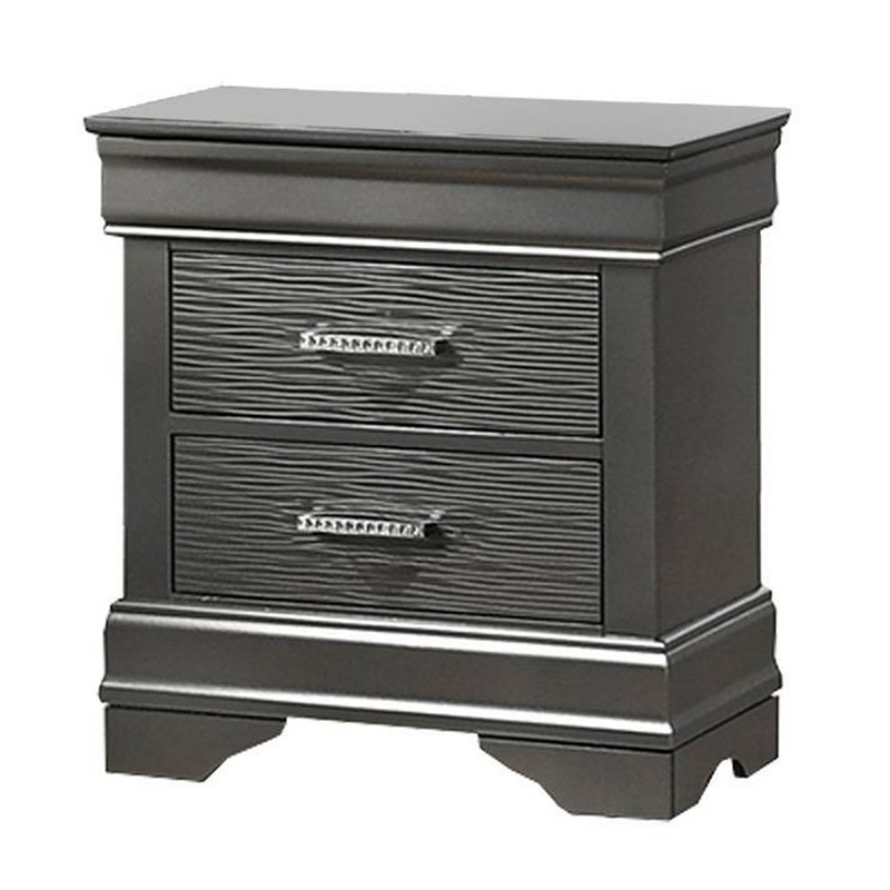 Jean Nightstand- 2 Drawers- Curved Frame- 24 Inch Dark Gray Solid Wood