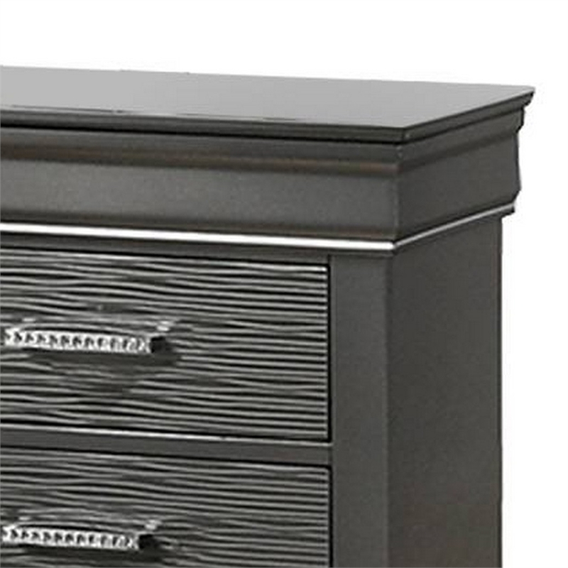 Jean Nightstand- 2 Drawers- Curved Frame- 24 Inch Dark Gray Solid Wood