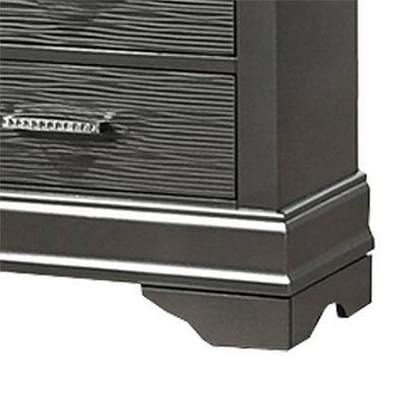 Jean Nightstand- 2 Drawers- Curved Frame- 24 Inch Dark Gray Solid Wood