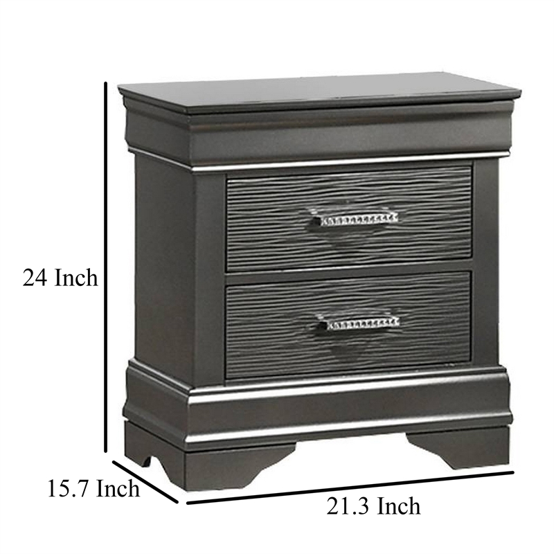 Jean Nightstand- 2 Drawers- Curved Frame- 24 Inch Dark Gray Solid Wood