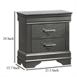 Jean Nightstand- 2 Drawers- Curved Frame- 24 Inch Dark Gray Solid Wood