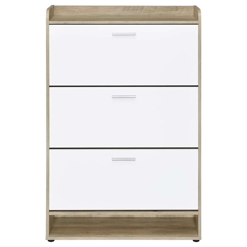 Danny Shoe Storage Cabinet- 3 Tiered- Bottom Shelf- Antiqued White Pine