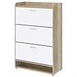 Danny Shoe Storage Cabinet- 3 Tiered- Bottom Shelf- Antiqued White Pine