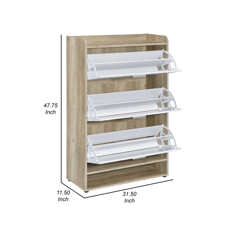 Danny Shoe Storage Cabinet- 3 Tiered- Bottom Shelf- Antiqued White Pine