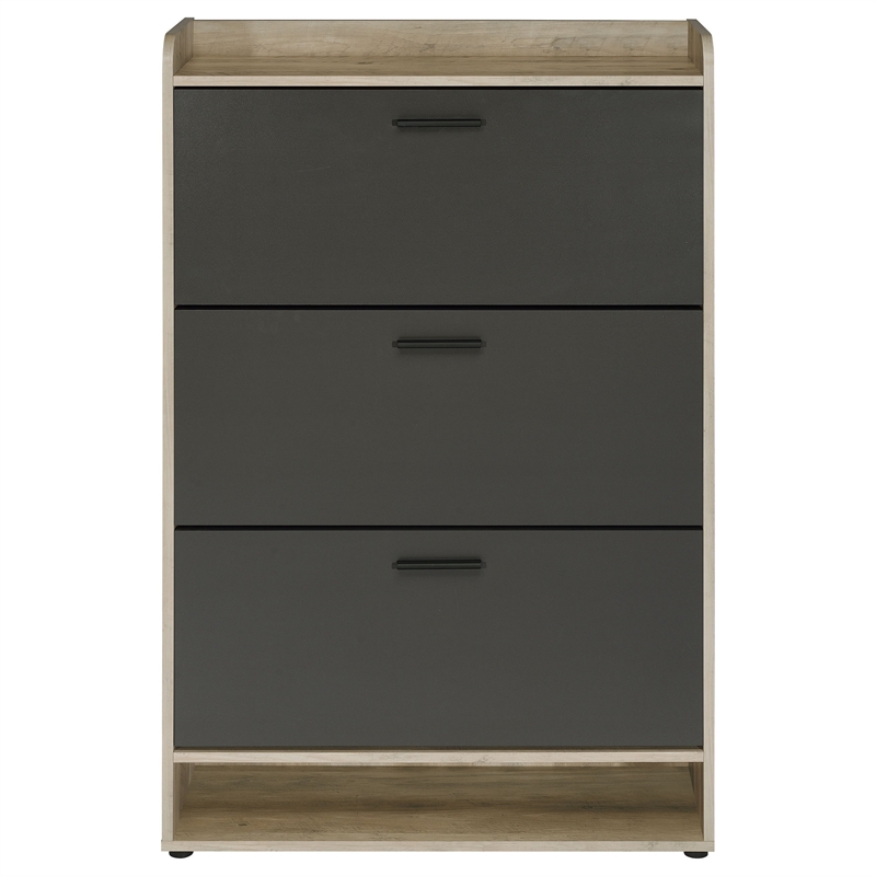 Danny Shoe Storage Cabinet- 3 Tiered- Bottom Shelf- Antiqued Gray Pine