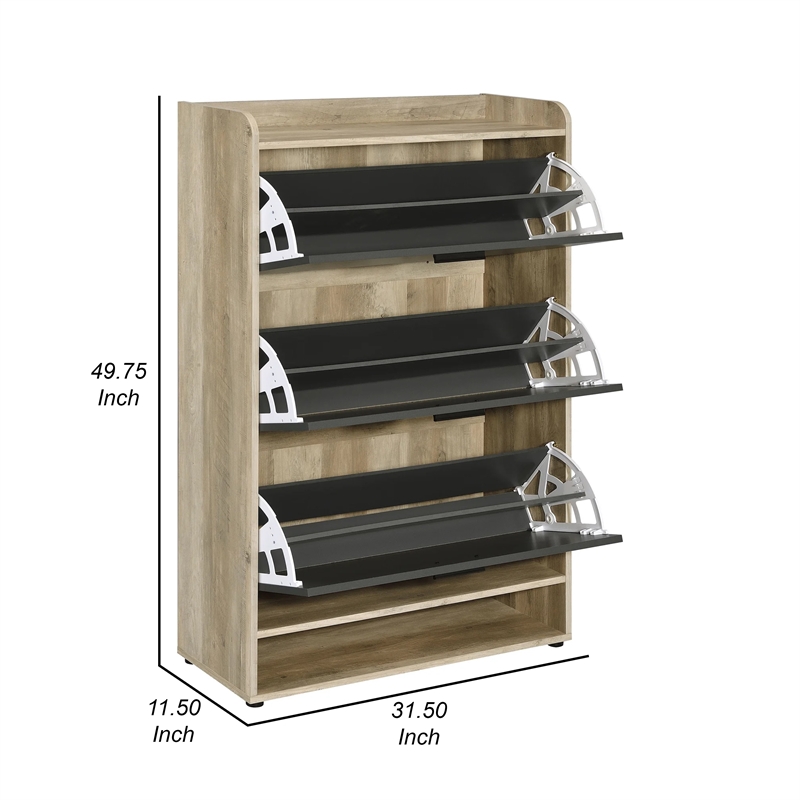 Danny Shoe Storage Cabinet- 3 Tiered- Bottom Shelf- Antiqued Gray Pine