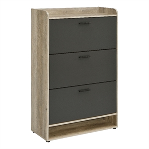 Danny Shoe Storage Cabinet- 3 Tiered- Bottom Shelf- Antiqued Gray Pine