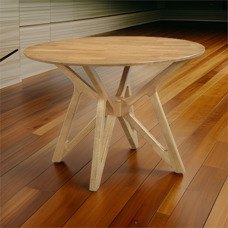 Evans Dining Table- Round Top- Angled Base- Walnut Brown Hardwood- 42 Inch