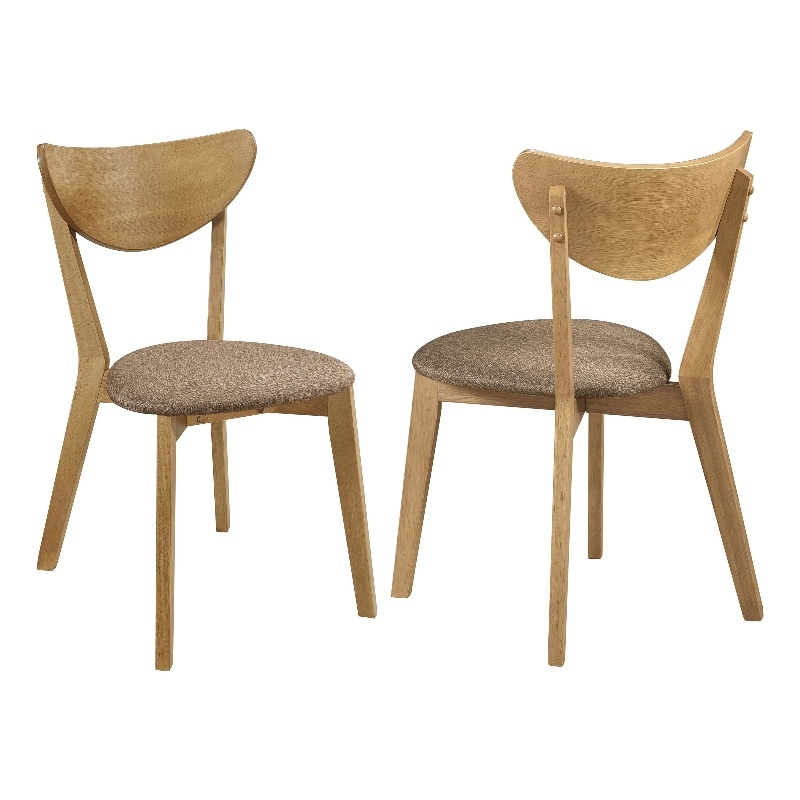 Evans Dining Chair Set of 2- Brown Fabric- Walnut Brown Hardwood- 17 Inch