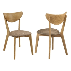 Evans Dining Chair Set of 2- Brown Fabric- Walnut Brown Hardwood- 17 Inch