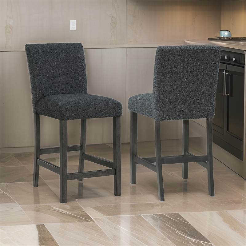Alora Counter Height Dining Chair Set of 2- Black Boucle- Charcoal Gray