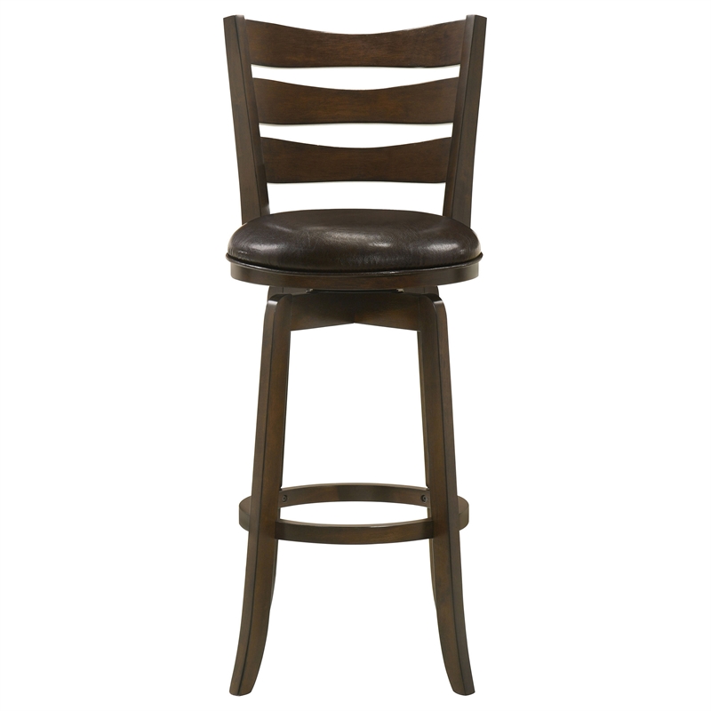 Mona Swivel Barstool Chair- Dark Brown Faux Leather- Cherry Brown Wood