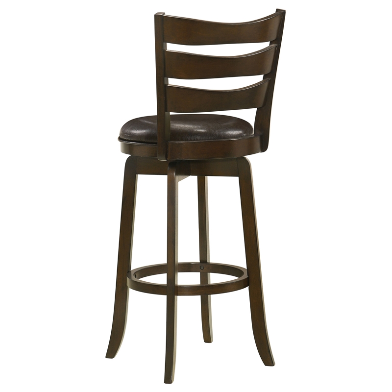 Mona Swivel Barstool Chair- Dark Brown Faux Leather- Cherry Brown Wood