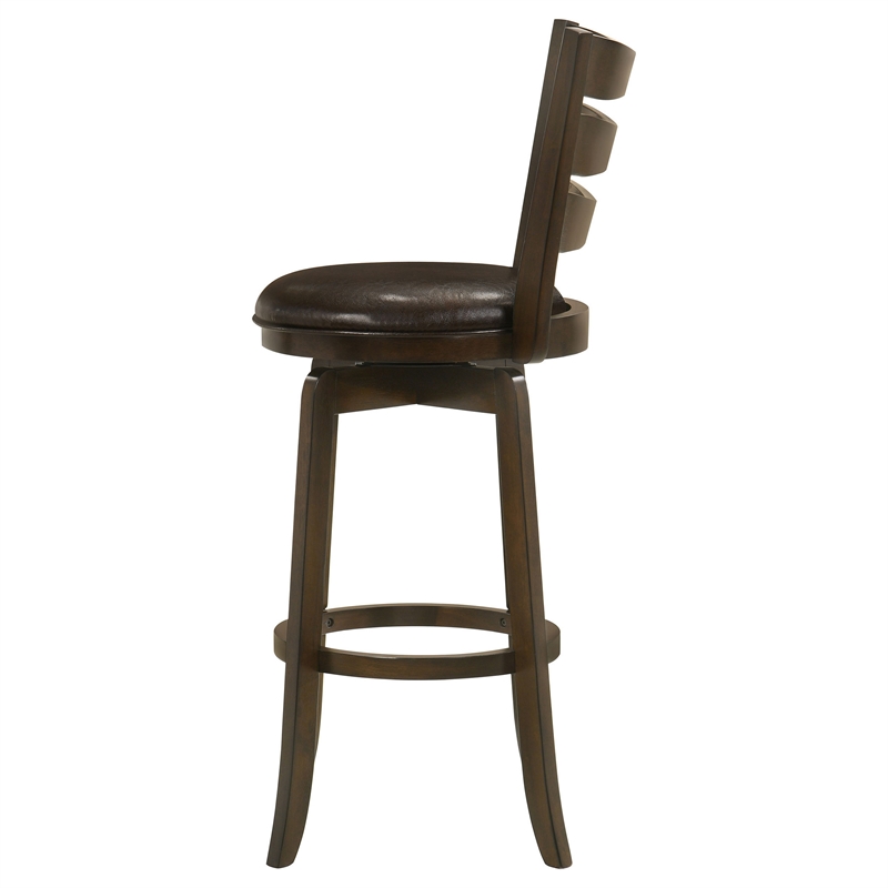 Mona Swivel Barstool Chair- Dark Brown Faux Leather- Cherry Brown Wood