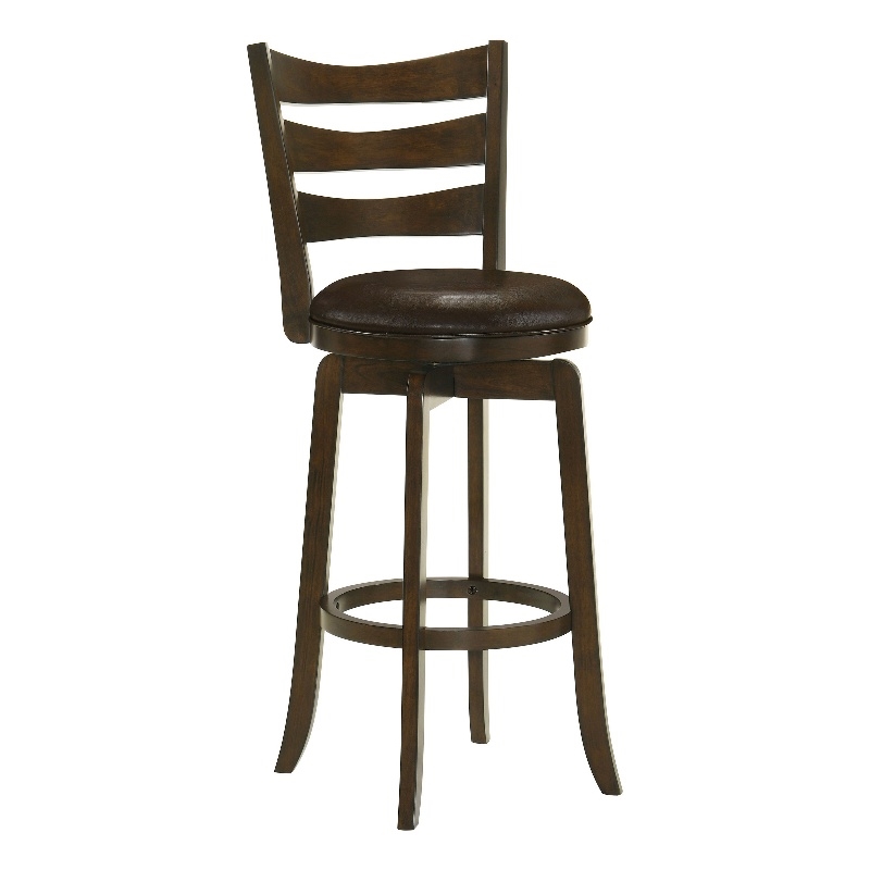 Mona Swivel Barstool Chair- Dark Brown Faux Leather- Cherry Brown Wood