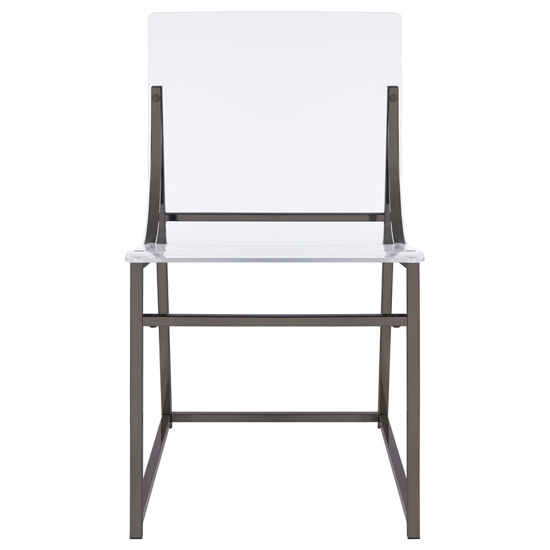 Dino Dining Chair Set of 2- Clear Acrylic Seat- Back- Black Nickel- 18 Inch