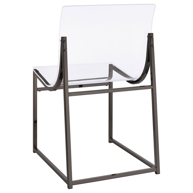 Dino Dining Chair Set of 2- Clear Acrylic Seat- Back- Black Nickel- 18 Inch