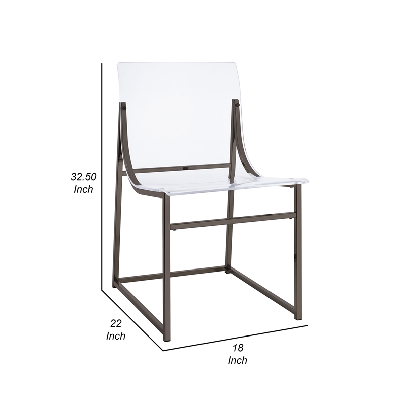Dino Dining Chair Set of 2- Clear Acrylic Seat- Back- Black Nickel- 18 Inch