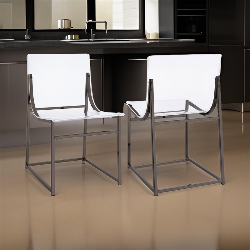 Dino Dining Chair Set of 2- Clear Acrylic Seat- Back- Black Nickel- 18 Inch